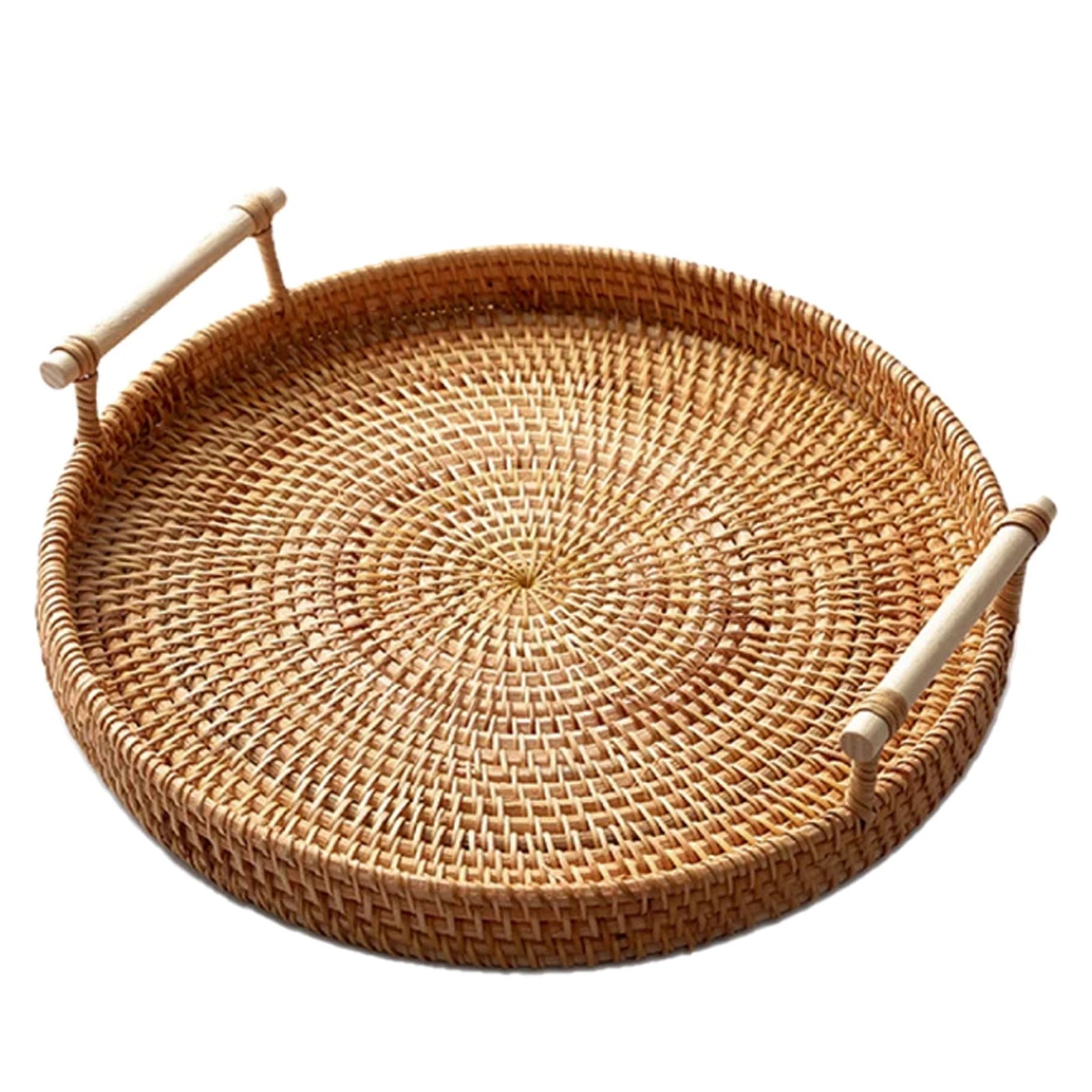 1PC Woven Rattan Storage Basket with Strap Handle round Tray for Bread Snacks Fruits Picnic - Home Organization Basket