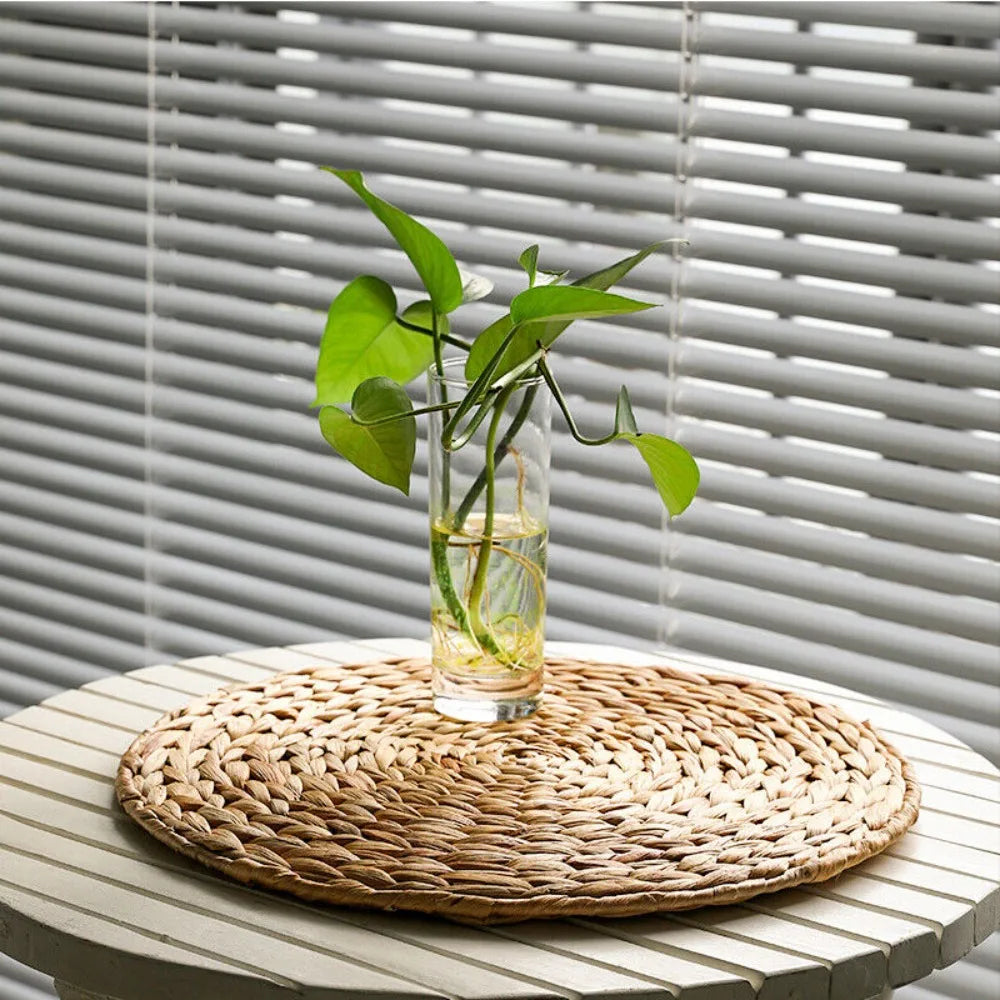 Natual Straw Weave Rattan Round Placemats Cups Mat Dining Table Home Decor