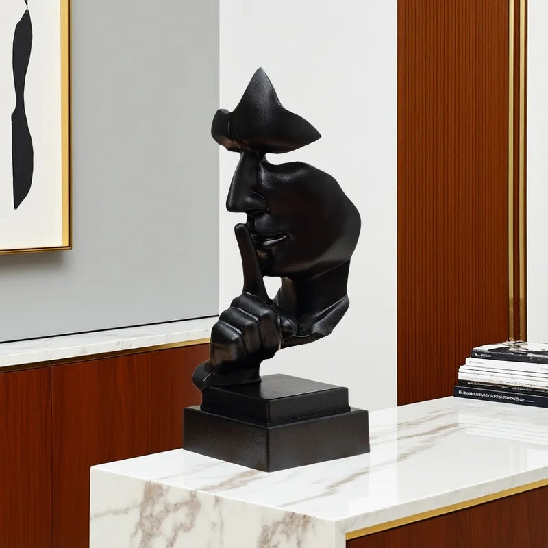 Mask Shush Gesture Ornament Finger Lip Statue Guardian Secret Home Decor Office Desktop Sculpture Gift Living Room Decoration