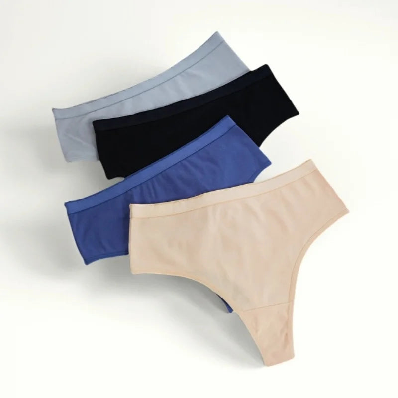 4Pcs/Set Women Cotton Panties Sexy High-Waist Sport Thongs 6 Soild Colours Breathable G-strings Summer Sexy Lingerie