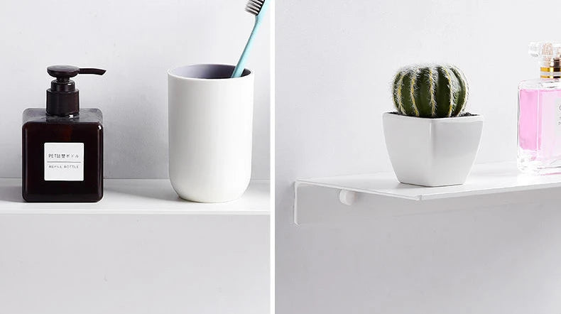 Small Shelf Without Drilling Shampoo Holder Bathroom Wall Floating White Shelves Stick Bath Organizer for Kitchen Accessories