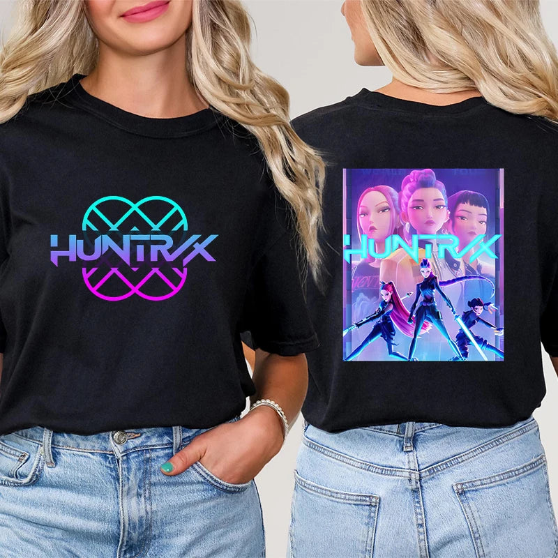 Kpop Demon Hunter HuntrX Print T-Shirts Korean Anime Tshirts Women Clothes Fashion Harajuku Kawaii T-shirt Women's Y2K Clothing