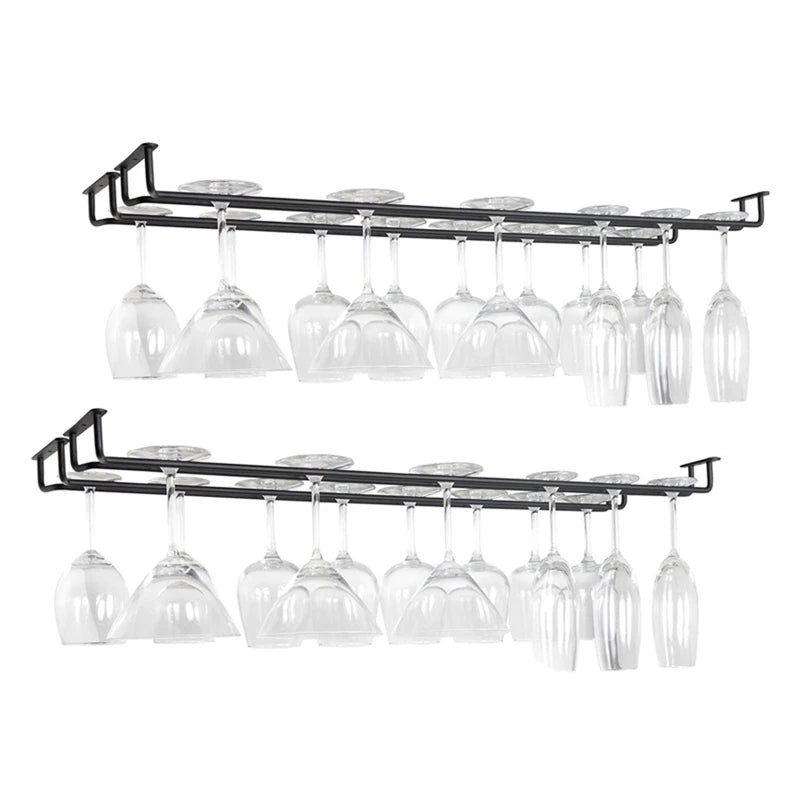 Large Stemware Wine Glass Hanger Rack Under Cabinet Kitchen Bar Storage Black 87HA