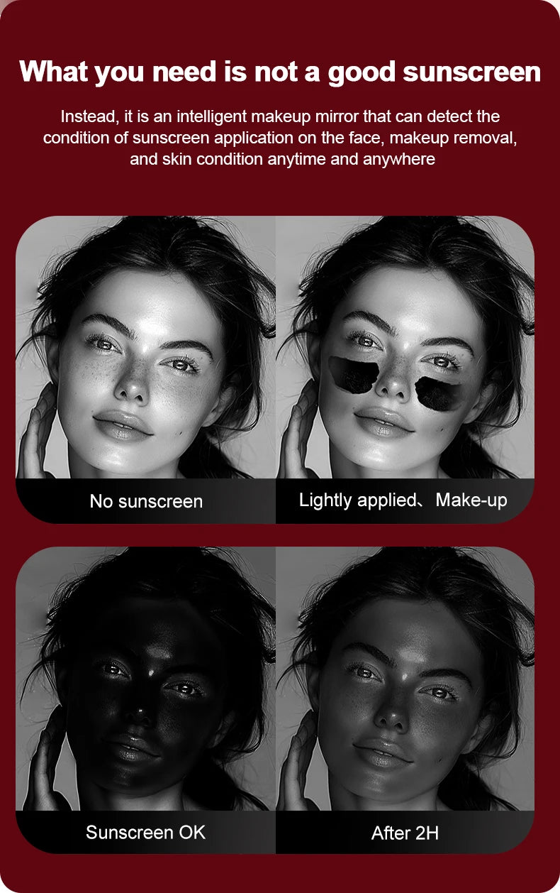 Mini Portable Makeup Mirror 2.8-Inch Display Smart LED Sunscreen Detection Compact Travel Size for Beauty On-the-Go