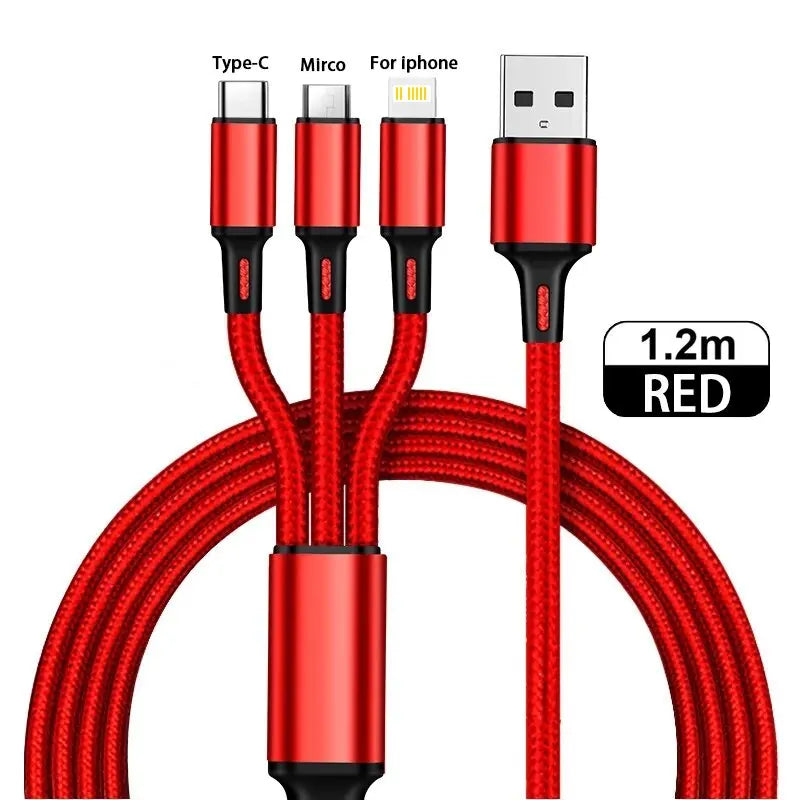 3in1 Data USB Cable for iPhone Fast Charger Charging Cable For Android phone type c xiaomi huawei Samsung Charger Wire For iPad