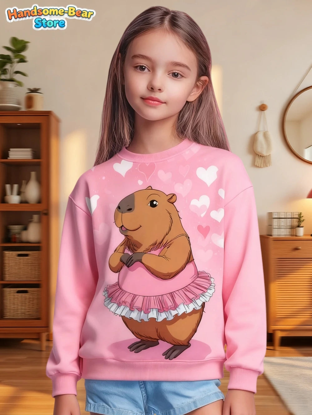 Capybara Sweatshirts Kawaii Cartoon Graphic Kids Hoodie Harajuku Girl Tops Fashion Cute Animals Long Sleeves Children's Clothing