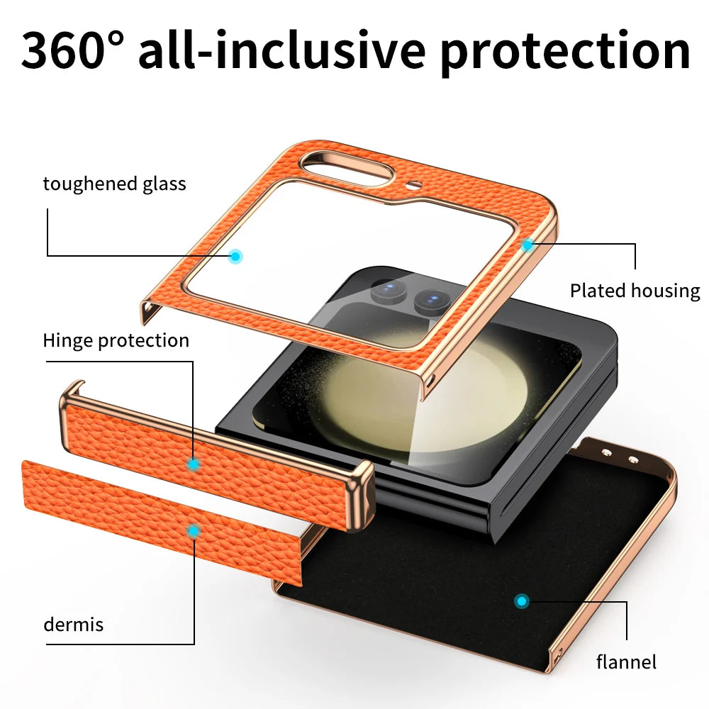 LANGSIDI Brand For samsung Galaxy Z flip 7 FE 6 5 flip7 Luxury Genuine Leather Hinge Protection Case Ultra-Thin Shockproof cover