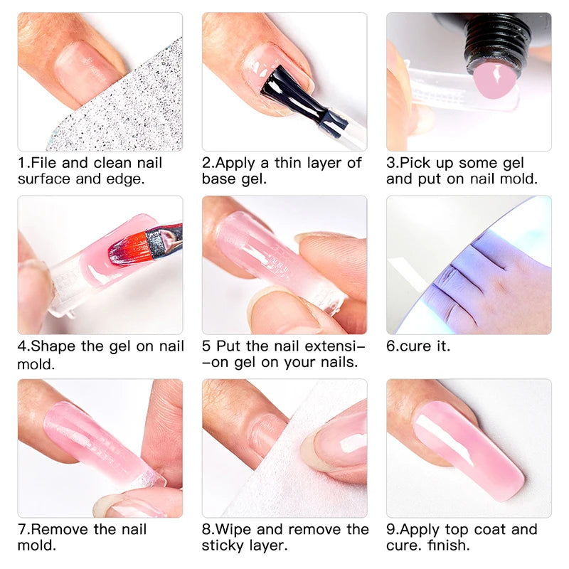 MEET ACROSS 20ML Nail Extension Gel Kit Quick Building Hard Gel Acrylic Crystal White Nude  Construction UV Gel Nail Polish Set