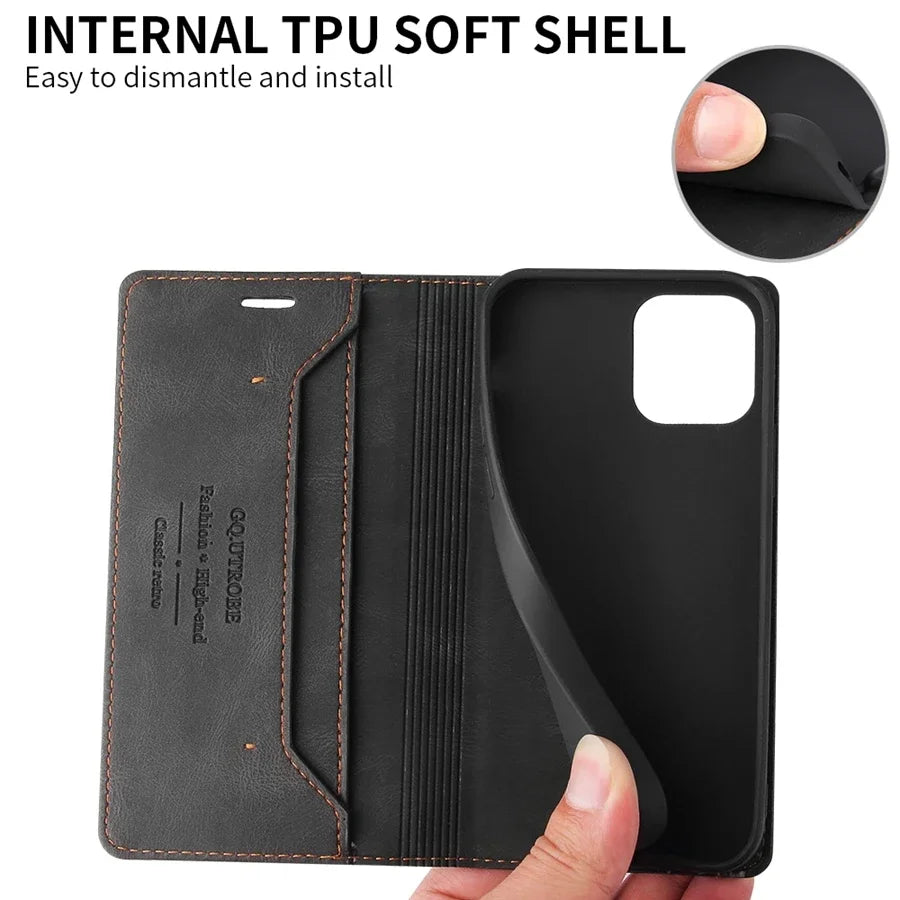 Wallet Anti Theft Brush Flip Leather Case For Samsung Galaxy S25 FE S24 Ultra A05s A06 A13 A14 A15 A16 A34 A35 A52 A53 A54 A55