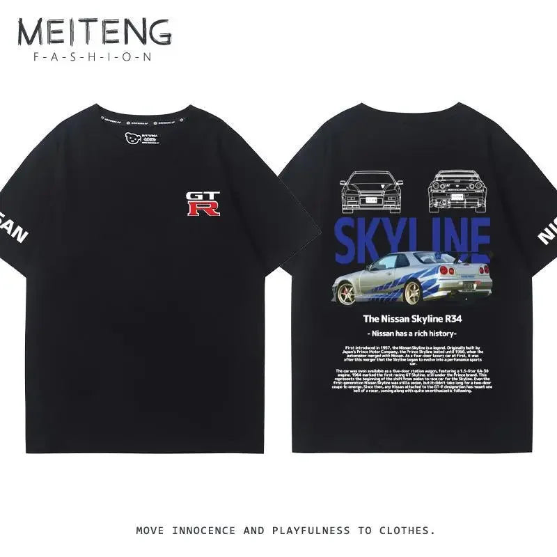 Men's Women's Summer Cotton Versatile Trend T-shirt Clothes Nissan GTR God of War R35R34 Modified Team Short-sleeved