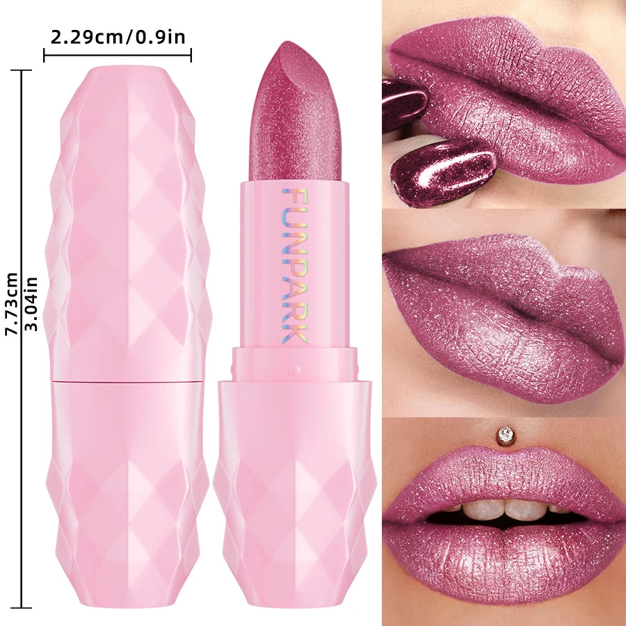 3 colors glitter shiny metallic lipstick pearlescent high pigmented lip tint waterproof lip senior lip makeup gitfs lip glaze