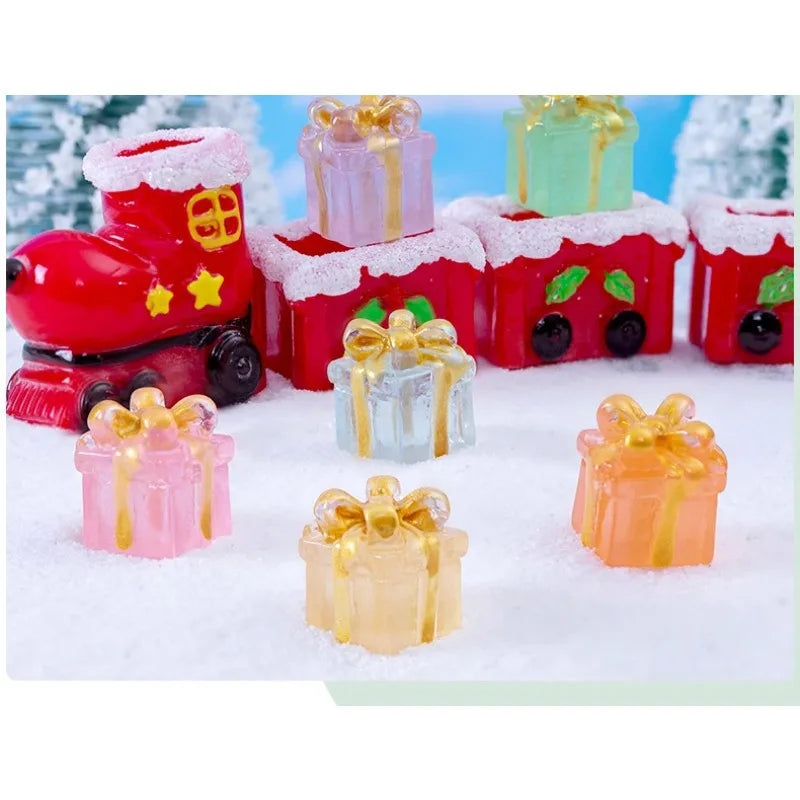 Christmas Luminous Gift Box Figurines DIY Decoration Micro Landscape Xmas Creative Luminous Small Figurines & Miniatures