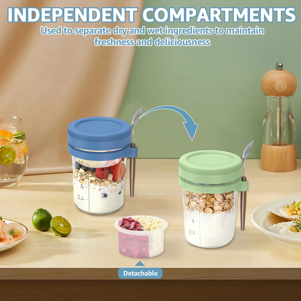 4Pcs Overnight Oats Container Clear Airtight Glass Jar with Lid and Spoon Portable Cereal Breakfast Cups Food Storage Box