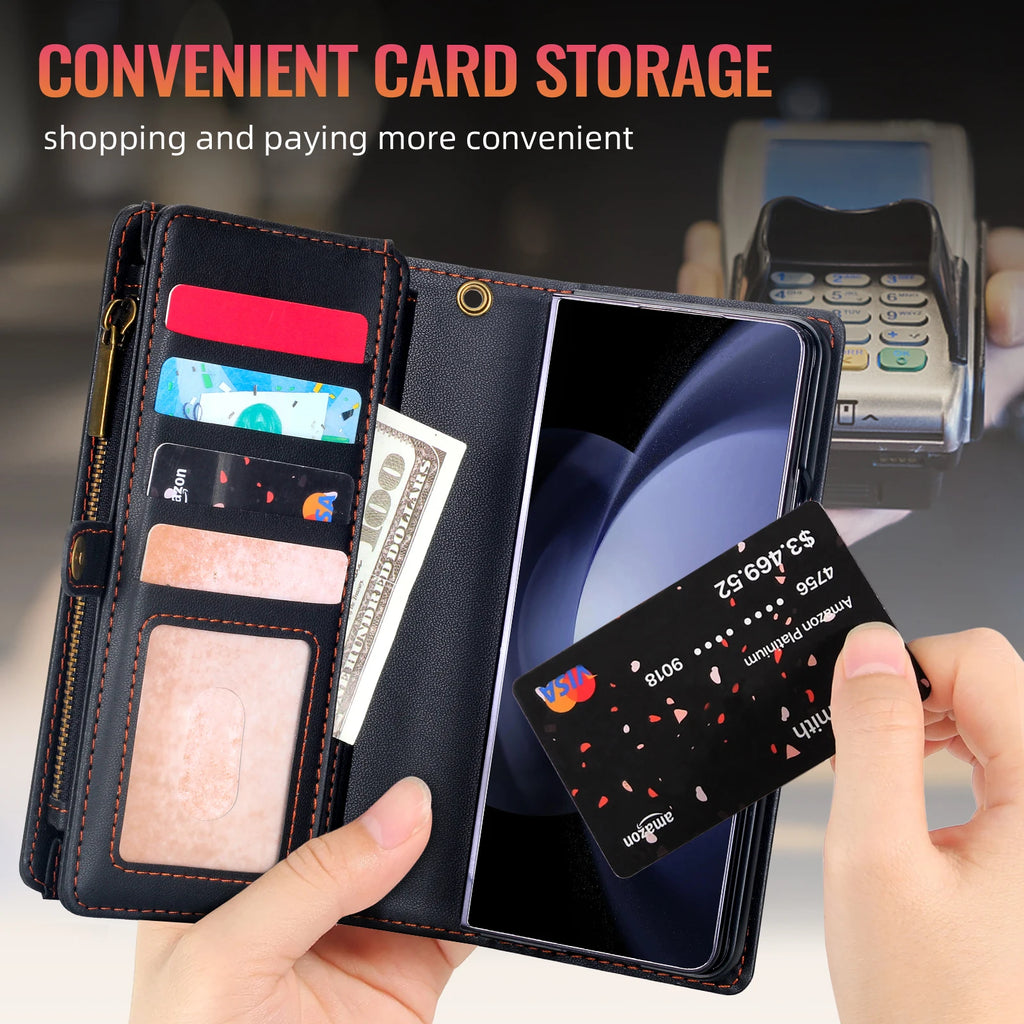 Multifunctional Leather Case for Samsung Galaxy Z Fold 5 4 3 Fold5 Fold4 Fold3 5G Phone Bags Cover Pen&Card Slots Wallet Holster