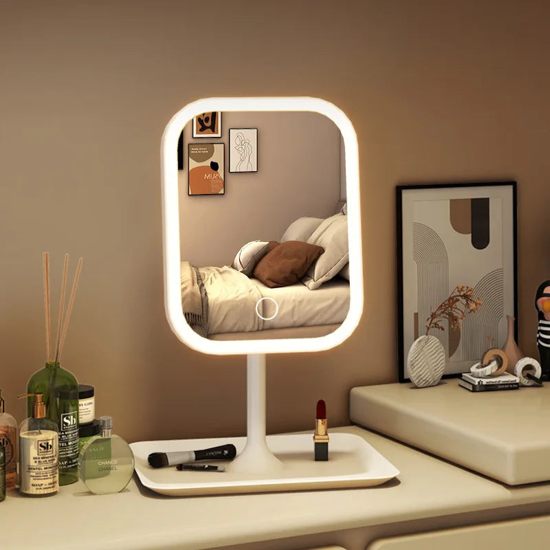 1~2PCS Large Square Rotating LED Makeup Mirror - Square Vanity Mirror with Adjustable Lighting for Girls Dormitory & Home Use