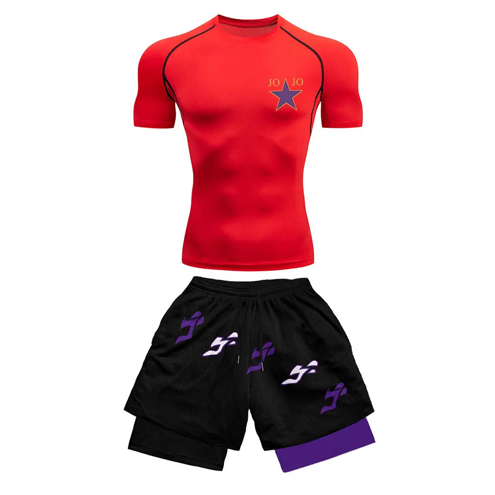 2025 Trendy Printed Compression Sports Suit Clothes Summer Men's Athletic Suit - Stylish Fitness Running Casual Two-Piece Set