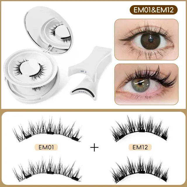 2pairs Magnetic False Eyelashes New Style Glue-Free Mink False Eyelashes Natural Nude Makeup With Mirror Reusable Beauty