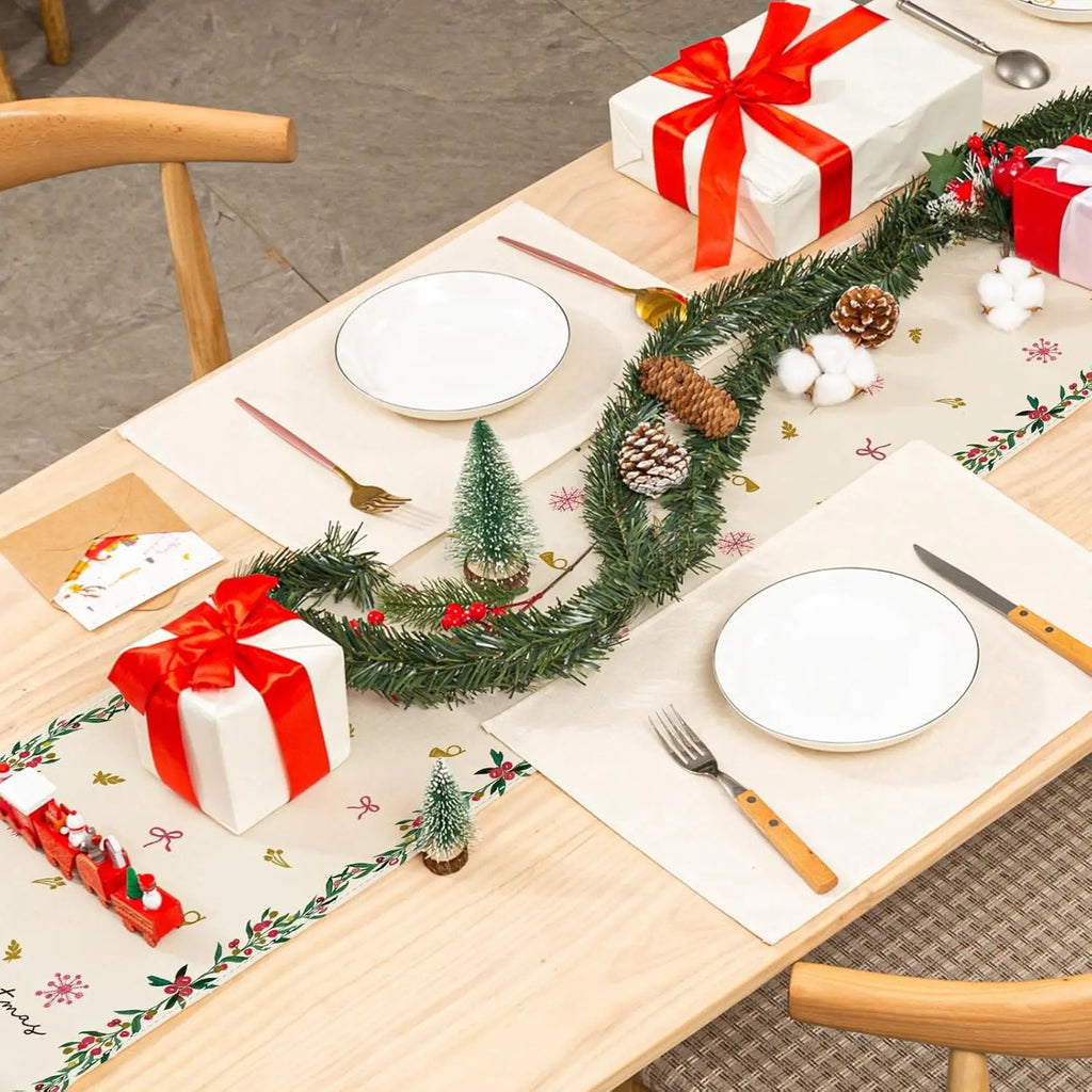 Merry Christmas Nutcrackers Linen Table Runner Holiday Party Decor Winter Xmas Kitchen Dining Table Runner Christmas Decorations