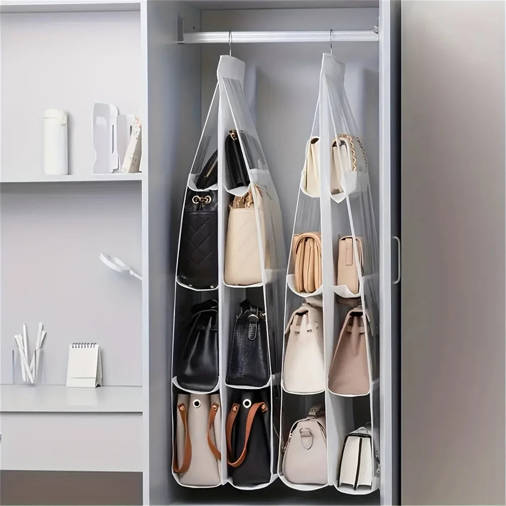 Double-Sided Hanging Bag Storage with Six Layers Transparent Bedroom Closet Organizer Dust Bag for Home Organization