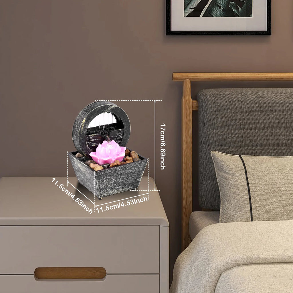Tabletop Fountain with Light Battery/USB Operated Mini Desktop Waterfall Decoration Creative Flowing Water Fountain Ornaments