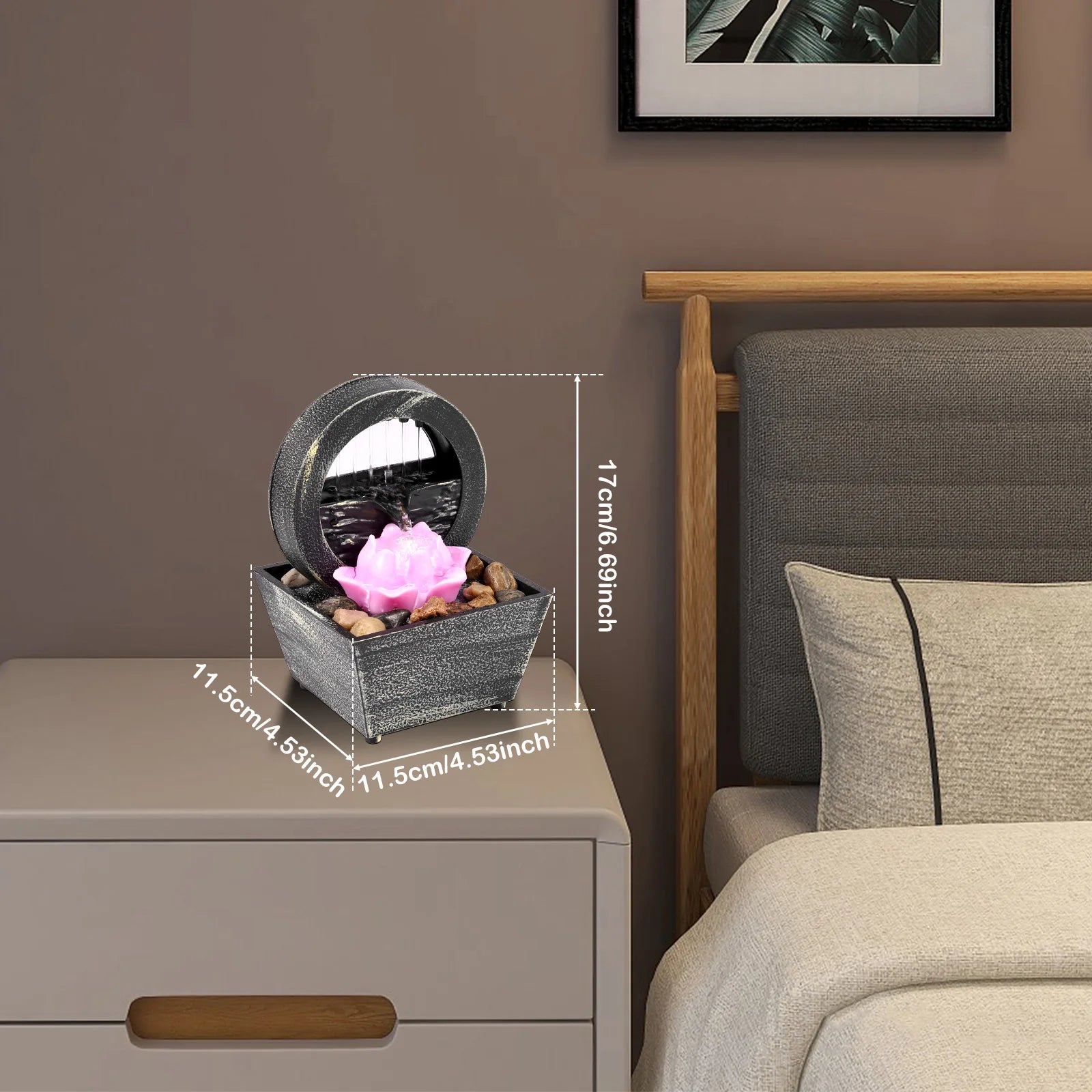 Tabletop Fountain with Light Battery/USB Operated Mini Desktop Waterfall Decoration Creative Flowing Water Fountain Ornaments