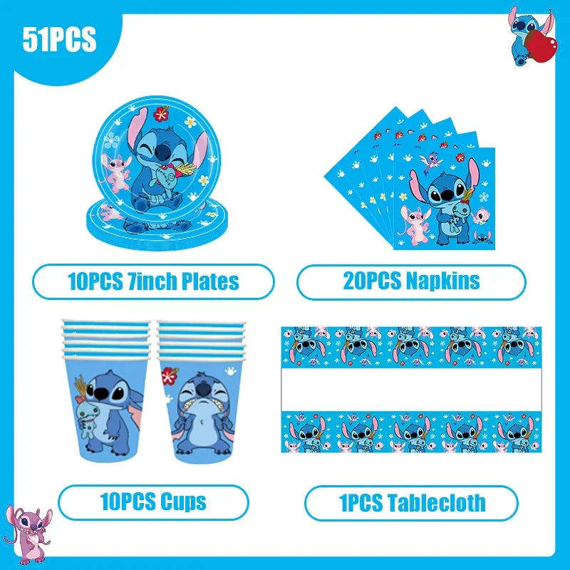 Disney Stitch Birthday Party Decoration Tableware Balloon Cup Plate Banner Backdrop Lilo And Stitch Theme Party Supplies Favors