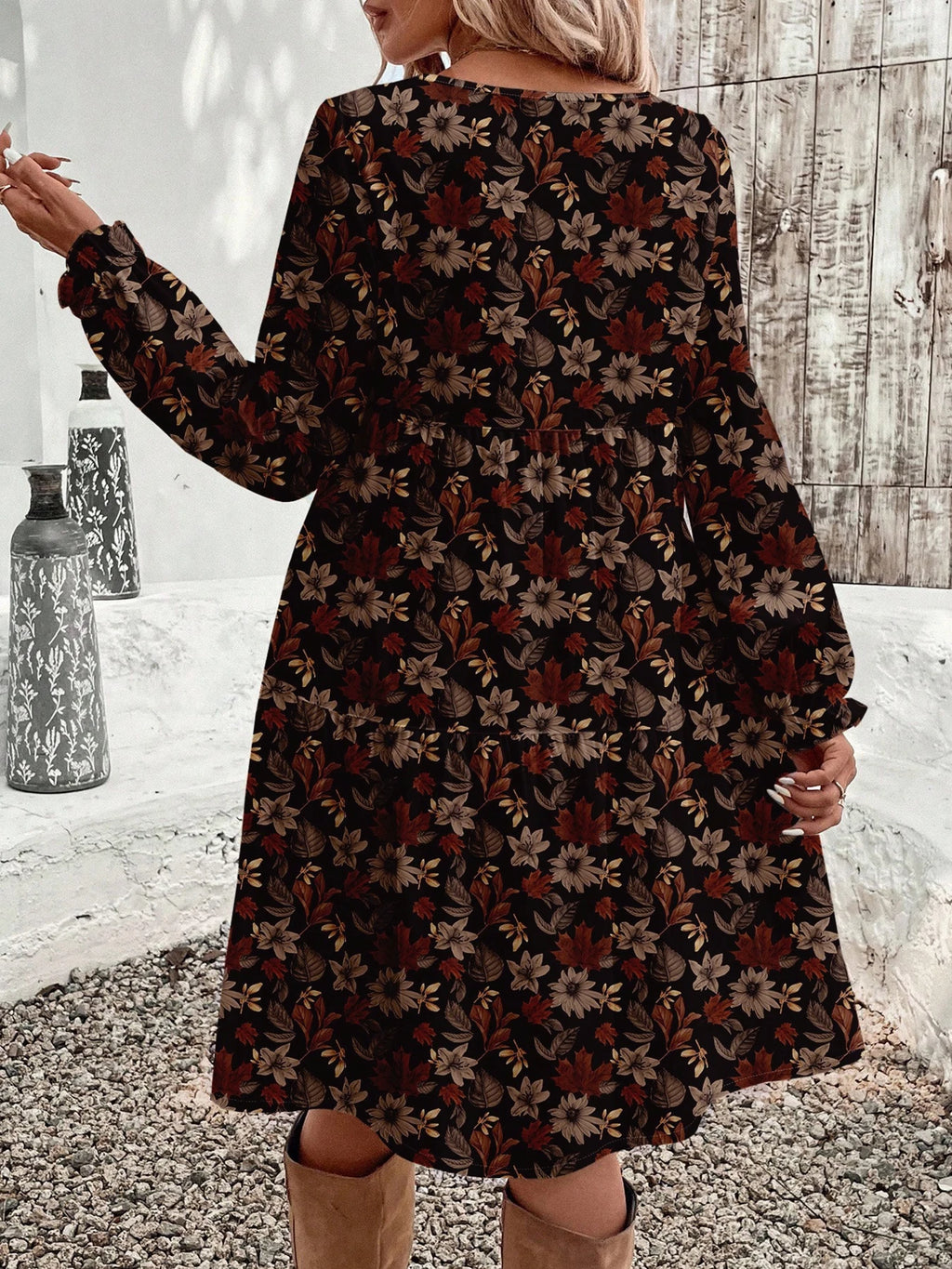Women's Floral Print Tie Neck Flounce Sleeve Dress, Elegant Fashion Casual Dress for Daily Outdoor Wear, Women Dress for Spring