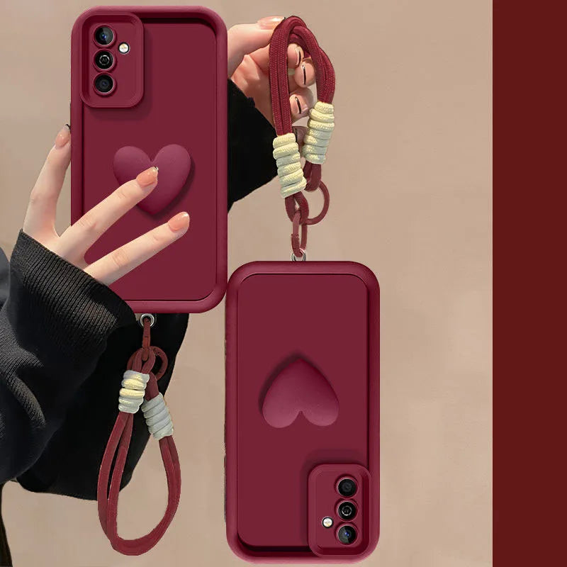 For Samsung Galaxy A56 Case Samsung Galaxy A36 Cover Samsung Galaxy A26 Phone Case 3D Love Heart Hand Strap Back Cover
