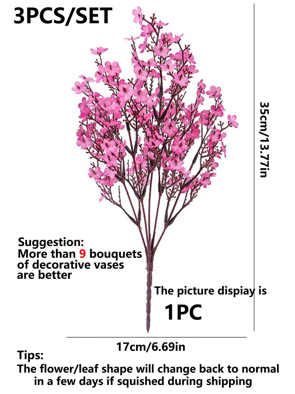 Artificial Flower Silk Gypsophila Peach Home Room Table Outdoor Garden Wedding Bridal Bouquet Festival Party DIY Gift Decoration