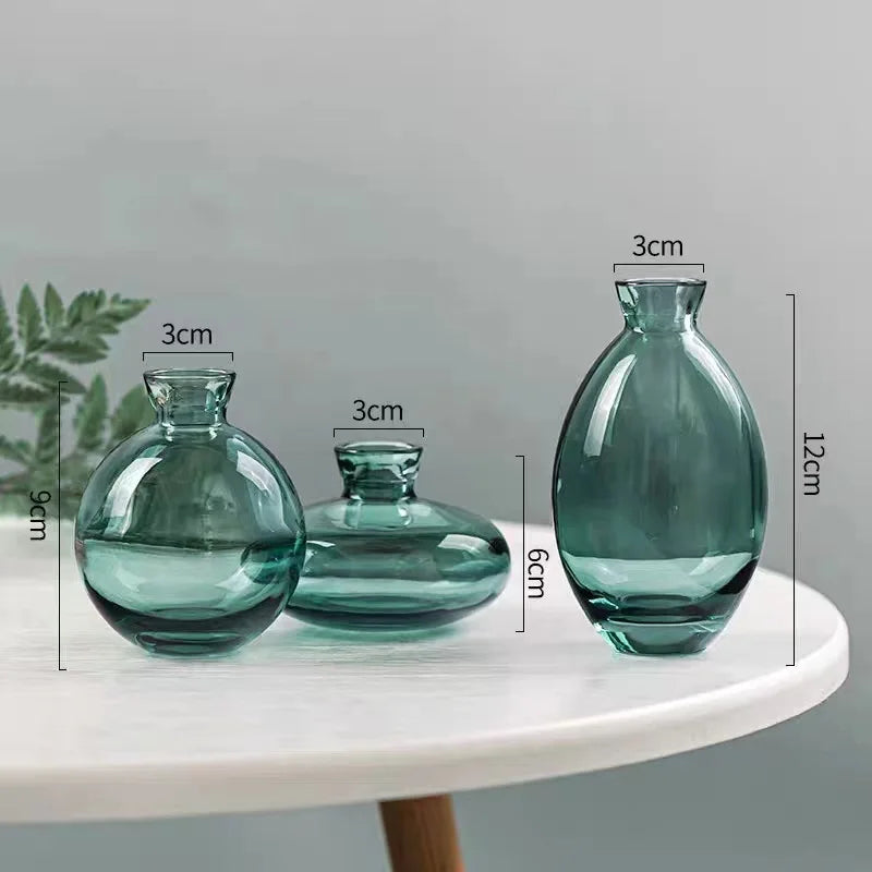 3PCS Creative Mini Vase Set Transparent Glass Home Decoration Design Crafts Desktop Flowers Dried Arrangement Living Room