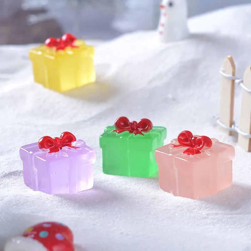 Christmas Luminous Gift Box Figurines DIY Decoration Micro Landscape Xmas Creative Luminous Small Figurines & Miniatures