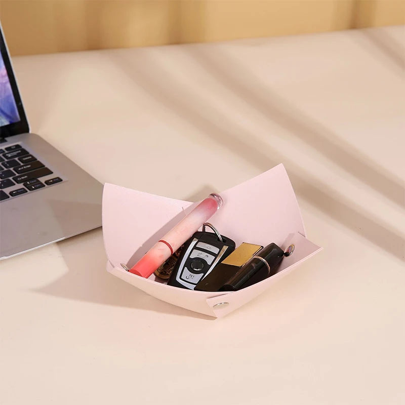 Leather Desktop Storage Box for Living Room Coffee Table Entrance Hall Home Folding Cosmetic Organizer Miscellaneous Items