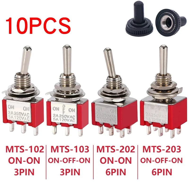 Mini Toggle Switches 6mm SPDT ON-OFF-ON 3/6 Pin with Sealed Caps for DIY Electronics and Control Panels