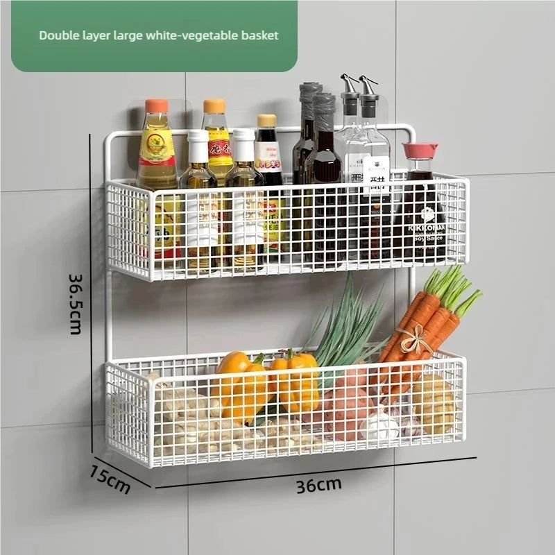 Kitchen Wall Shelf No Punch Easy Installation Drainer Basket Storage Rack Multifunctional Spice and Vegetable Storage Rack