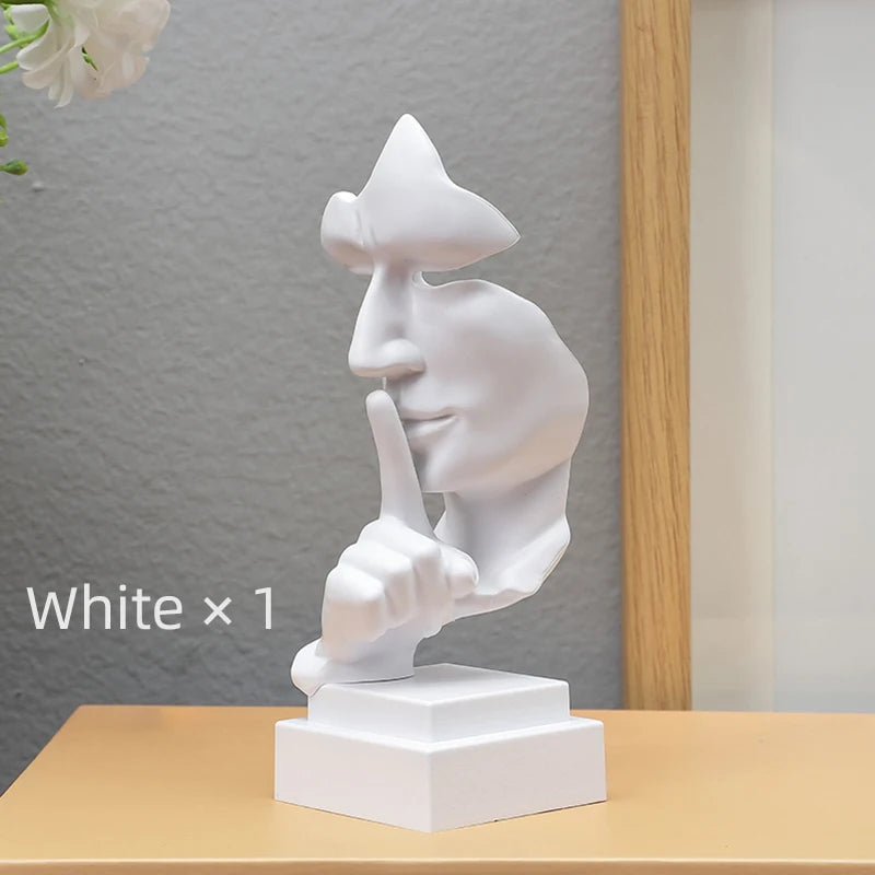 Mask Shush Gesture Ornament Finger Lip Statue Guardian Secret Home Decor Office Desktop Sculpture Gift Living Room Decoration