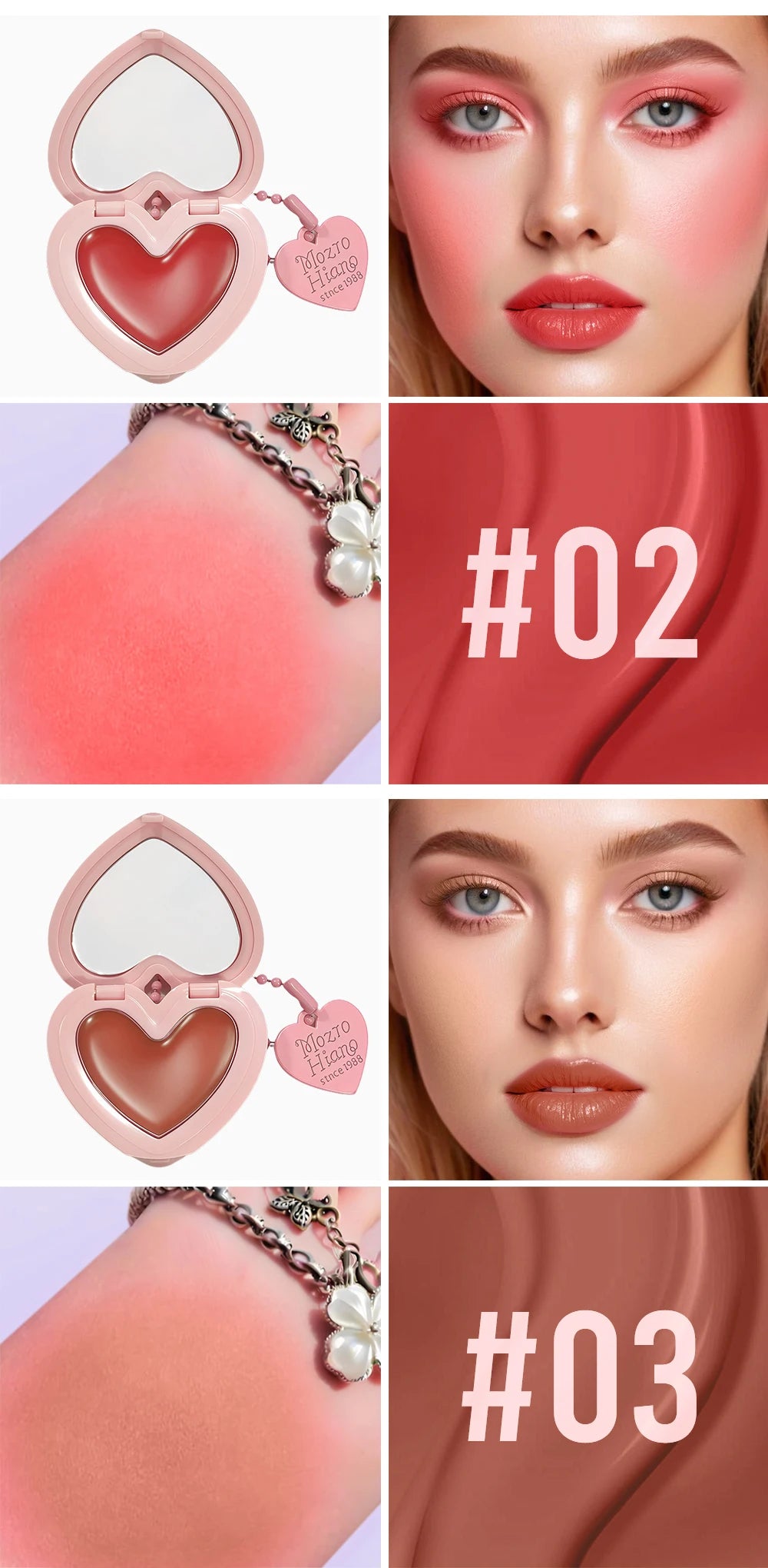 Waterproof Heart Shaped Cream Blush Long Lasting Silky Smooth Mirror Finish Lip Cheek Contour Brighten Tipsy Makeup