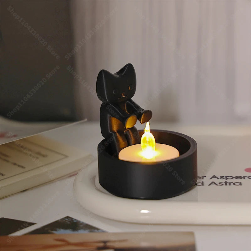 Cute Cat Candle Holder Decor 6.5cm Sitting Kitten Warmer Sculpture, Safe Plastic for Home Decoration