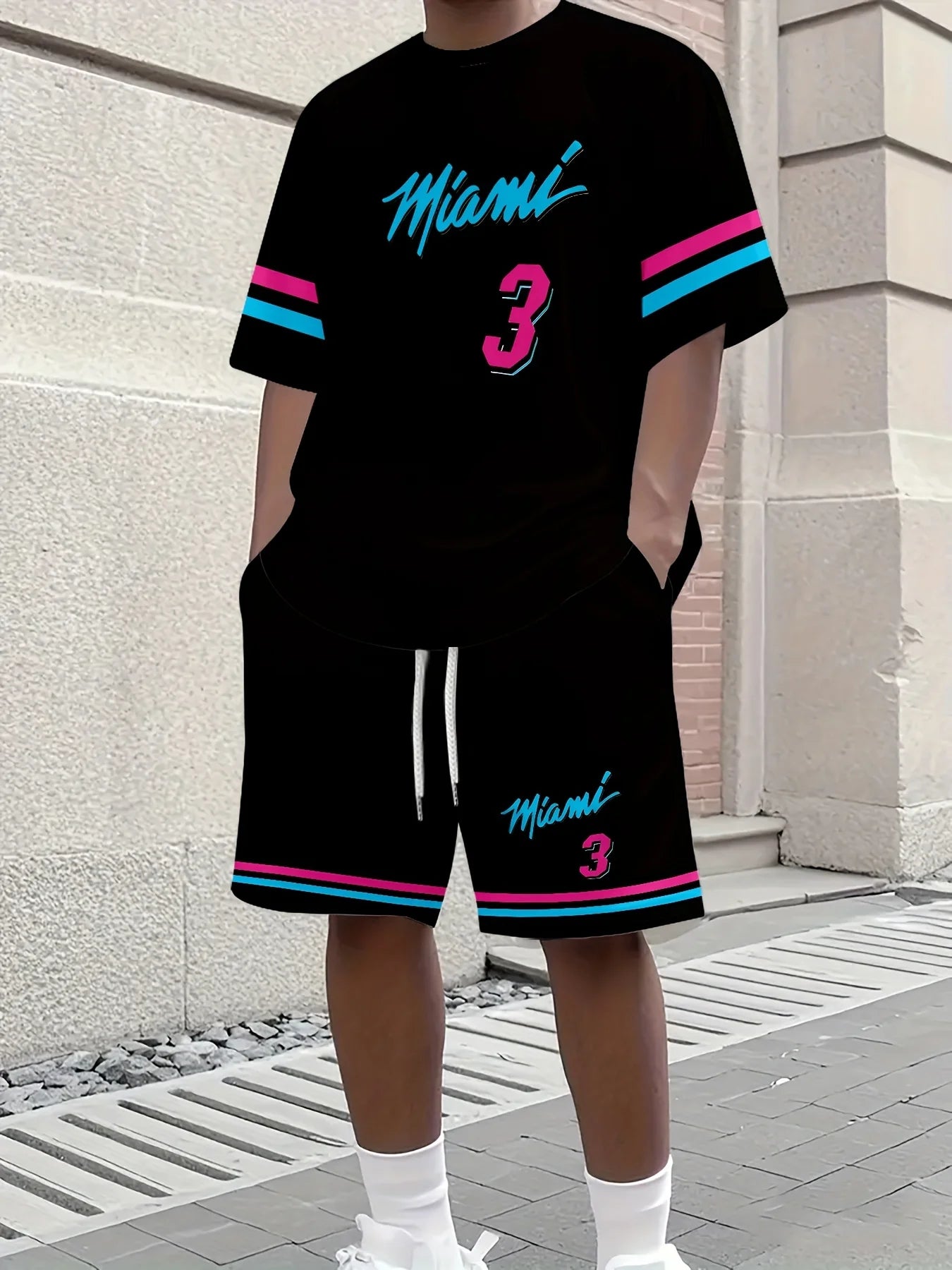 2025 New Men MIAMI NO.3 Print Casual Short Sleeve T-Shirt Shorts Set Adult Basketball Jersey Jogging Suit 2 Piece Set Clothes