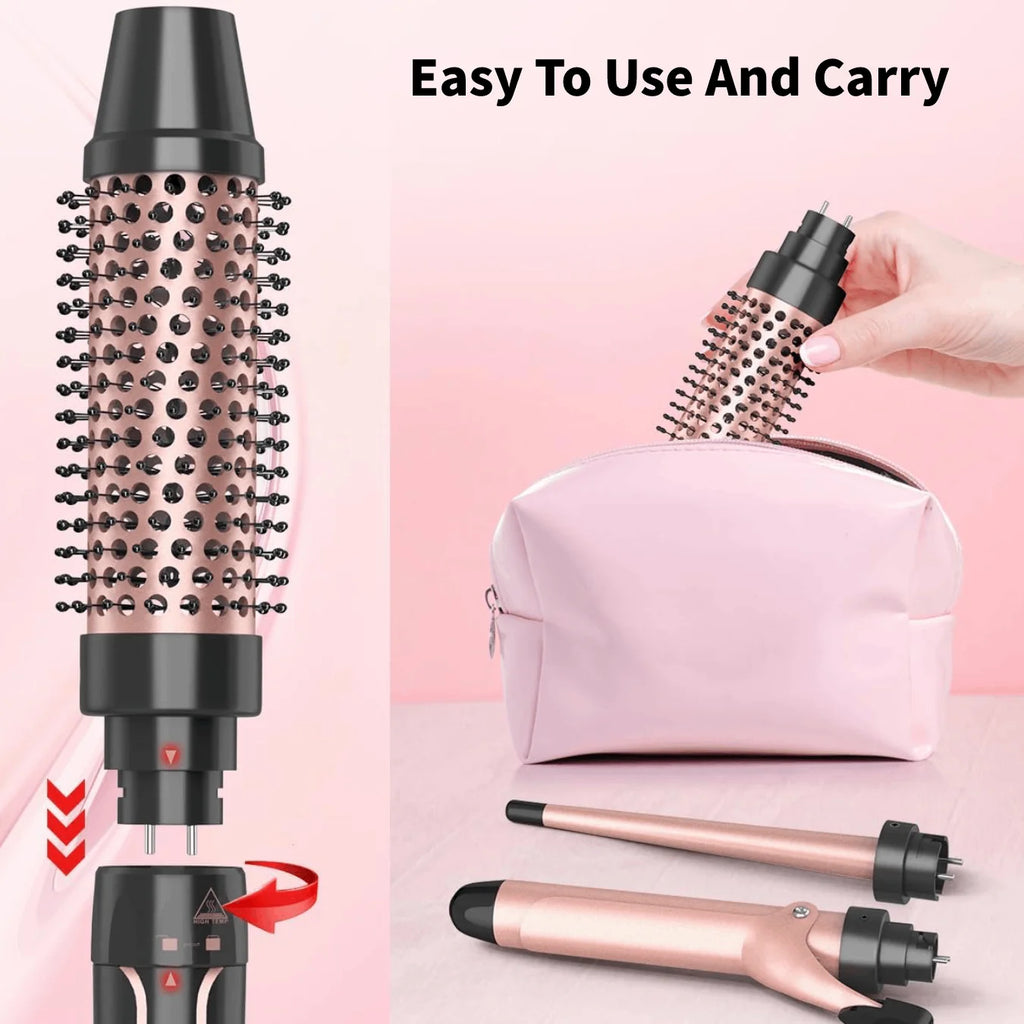 5 in 1 Hair Curlers Set with Curling Brush, 0.35”-1.25” Hair Curler Wand for Hairstyle and Heat Resistant Gloves and Hair Clip