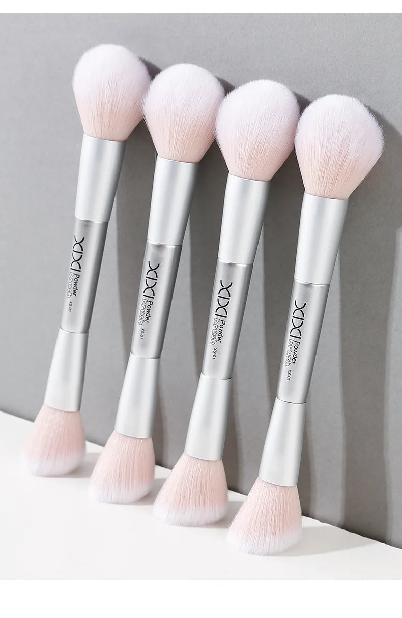 Dual Ended Face Brush - Powder/Blush/Highlighter/Contour Brush, Mini Makeup Brush Set, Portable Travel Cosmetic Tool
