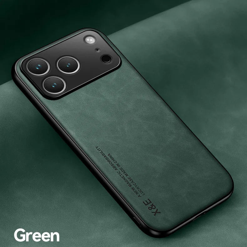 Leather Case For iPhone 17 Pro Max 16 15 14 13 12 11 Pro Max 16e Cover With Metal Plate Support Car Hold Cover Capa Fundas