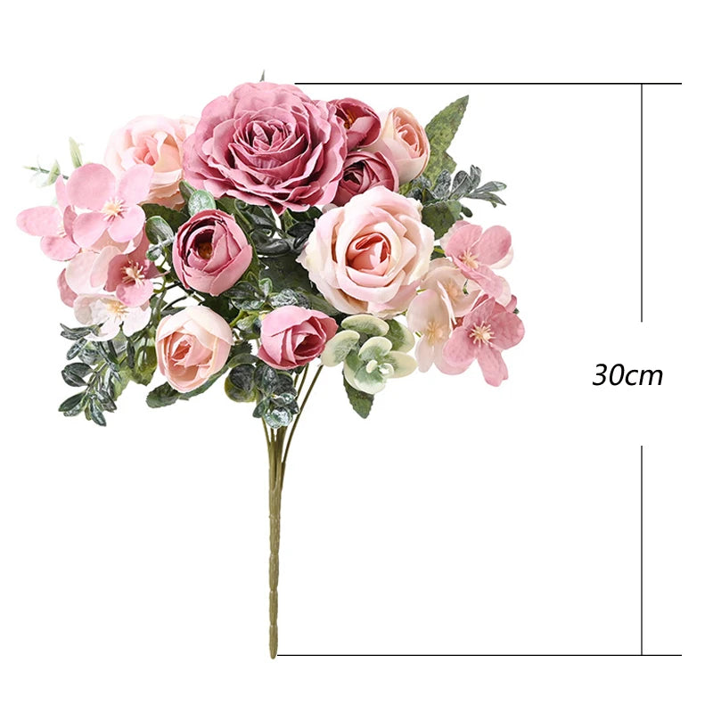 7 Heads Artificial Flowers Silk Peony Rose Hydrangea Bouquet Home Decorations Party Wedding Bride Fake Plants