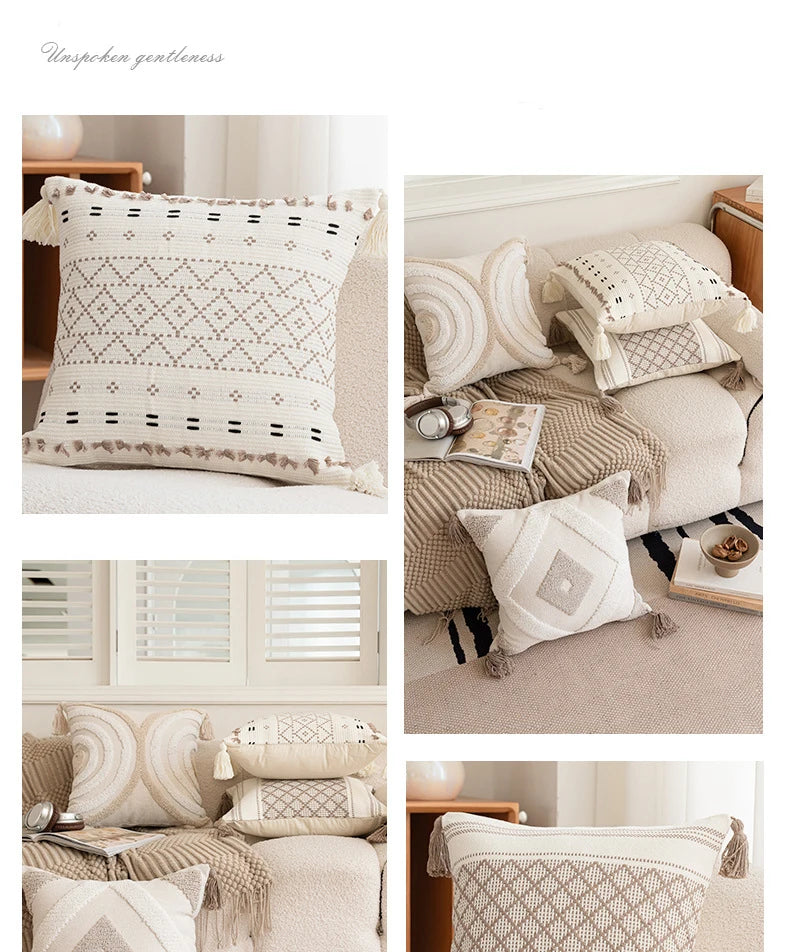 Battilo Luxury Pillow Cover with Tassels Soft Cotton Pillowcase Boho Decorative Throw Pillow for Living Room Sofa Cushion Cover