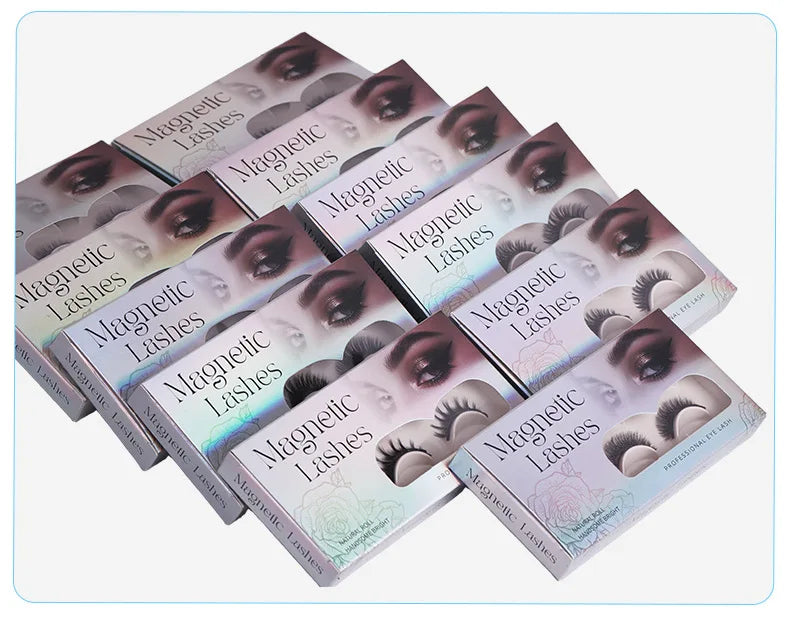 Hot 2 Pair Magnetic Eyelashes Handmade Fluffy Faux Mink Lashes Reusable Natural False Eyelashes and Magnetic Tweezers Set Makeup