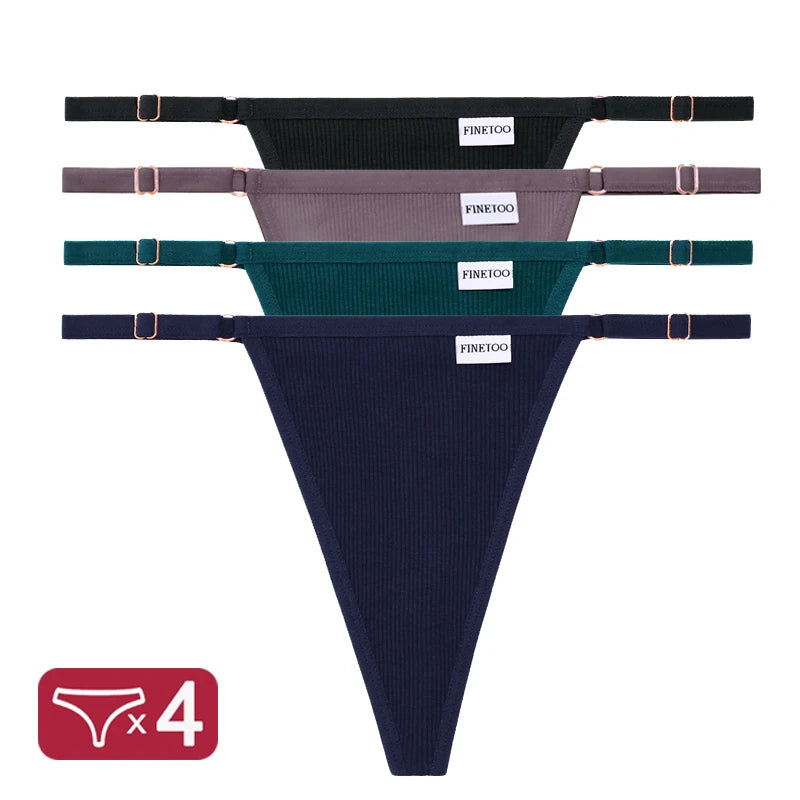 4PCS/Set G-String Cotton Panties Sexy Women's Underwear T-Back Lingerie Pantys Female Low Rise Intimates Adjustable Strap Thongs