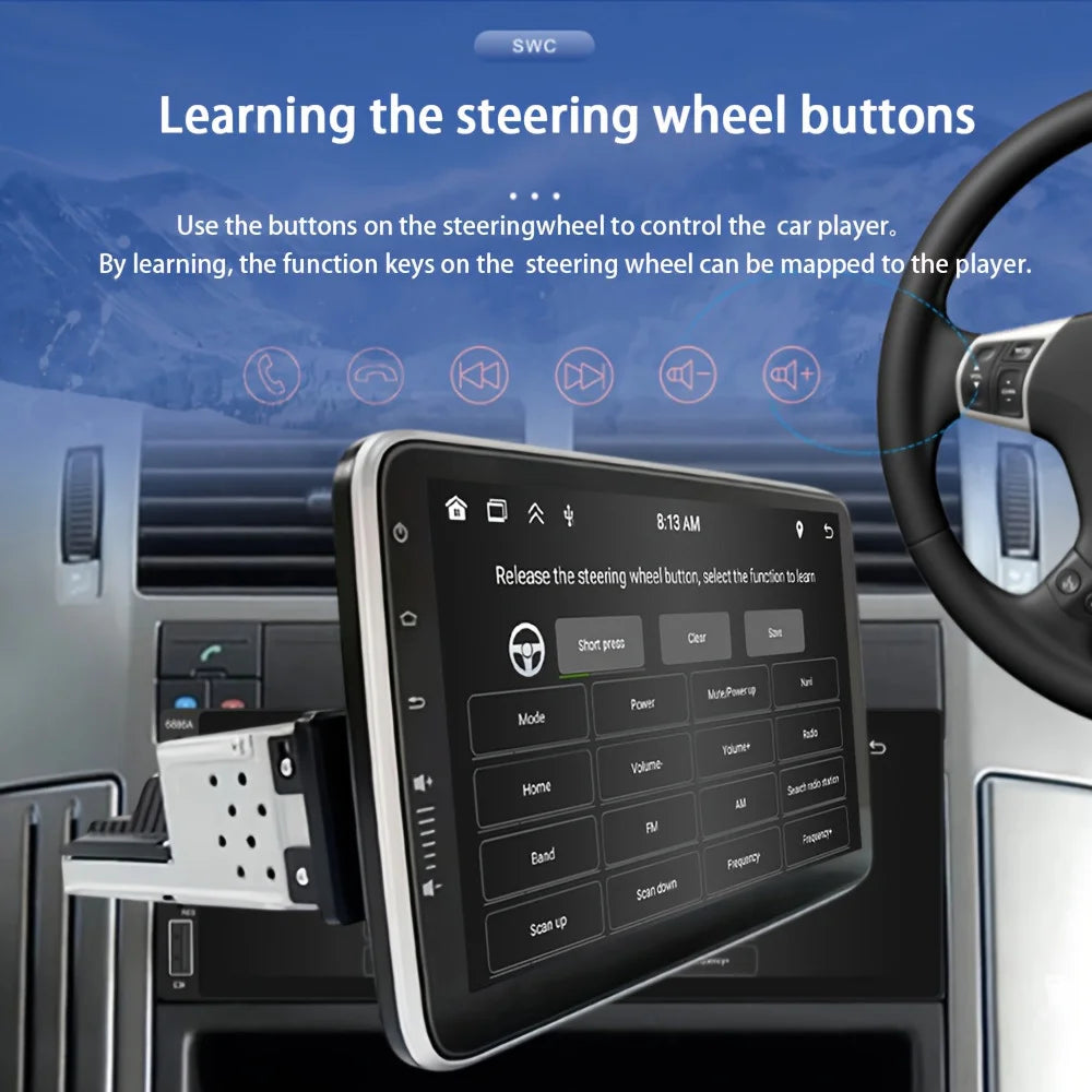 1DIN Android 14 9/10-inch Car Stereo Radio with Rotating Touchscreen, with Universal CarPlay GPS Navigation Bluetooth WiFi Auto