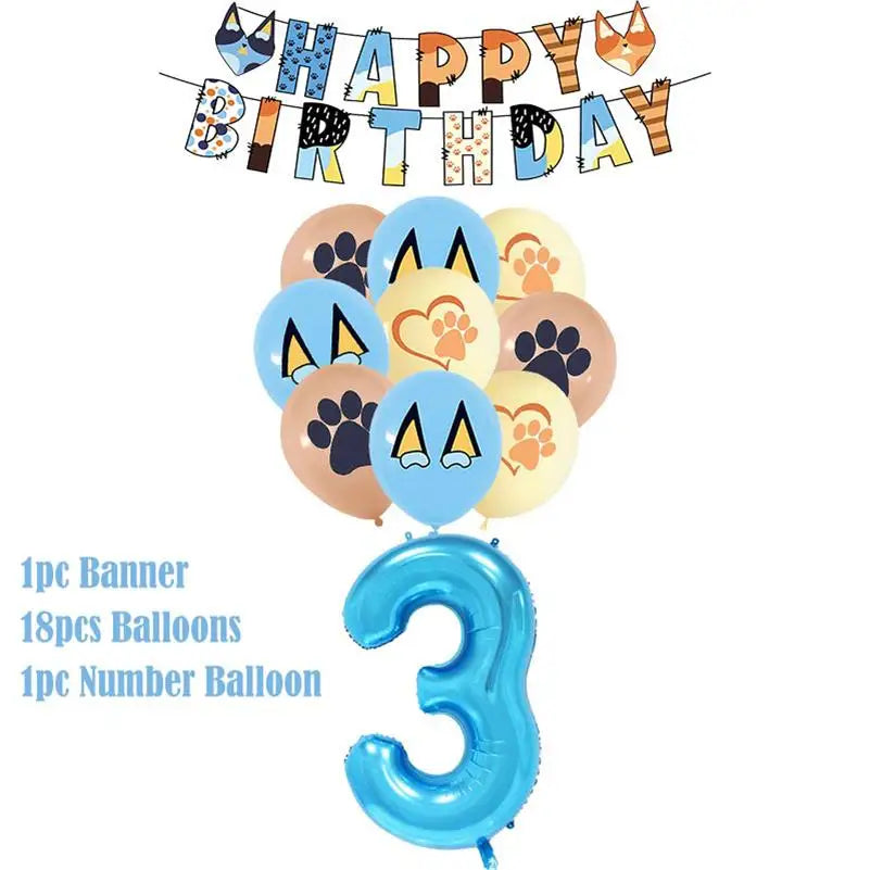 New Cartoon Dogs Birthday Party Decoration Full Set Kit Blue Dog Happy Birthday Plates Napkins Cups Tableware Supplies Kid Favor