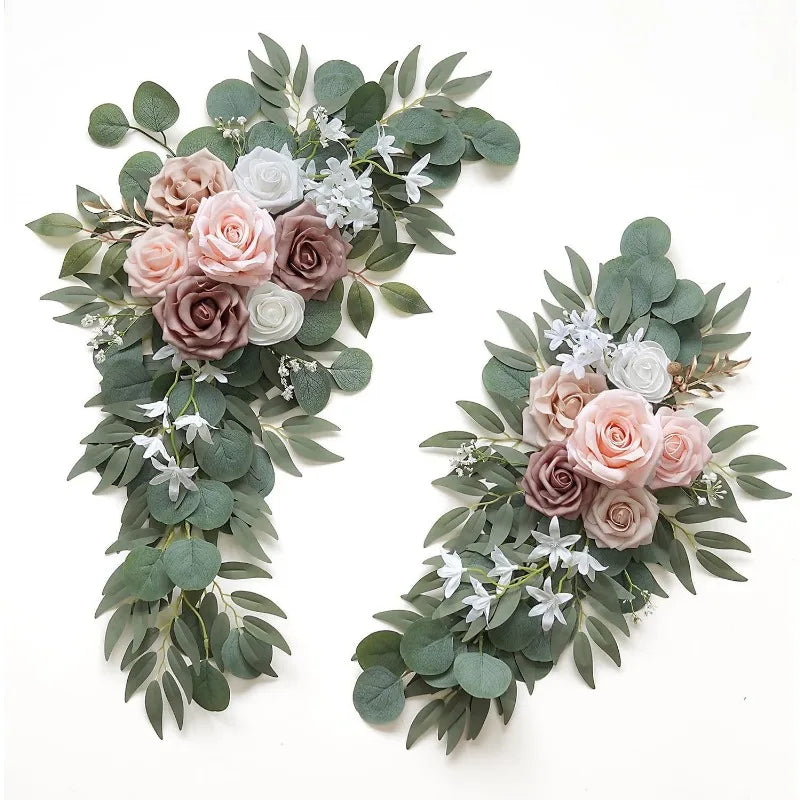 Artificial Wedding Arch Flowers Kit Boho Dusty Rose Blue Eucalyptus Garland Drapes for Wedding Decorations Welcome Sign