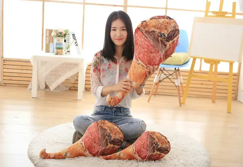 3D Simulation Ham Plush Food Pillow - Funny Spoof Stuffed Toy Waist Cushion for Office Sofa Bedroom & Creative Christmas Gift