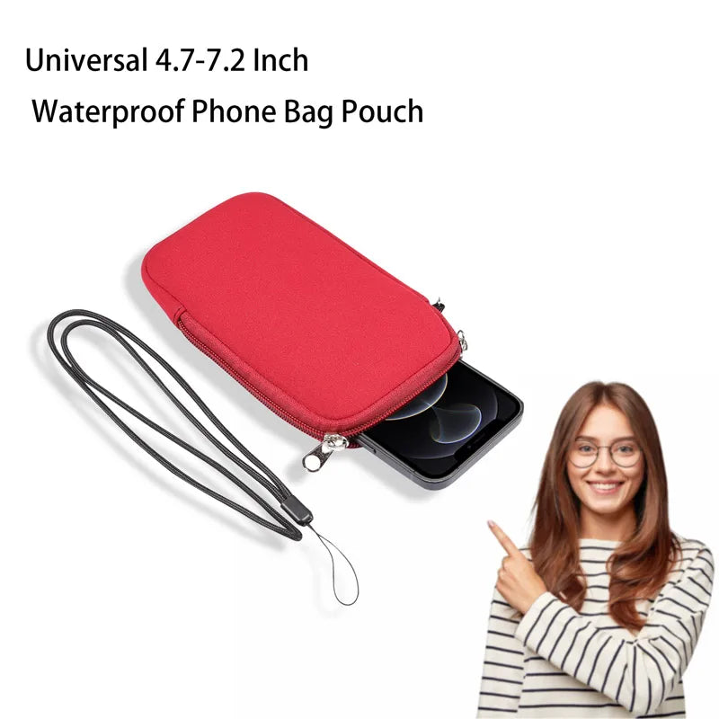 Universal Neoprene Zipper 4.7-7.2inch Mobile Phone Bag For iPhone Samsung Xiaomi Huawei Shockproof Cellphone Storage Bag